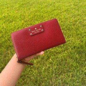 NWT KATE SPADE NEWBURY LANE ZIP AROUND LEATHER WALLET Red Plum